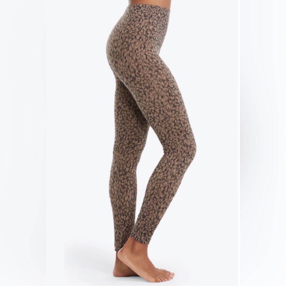 Spanx Look At Me Now Leggings Mini Leopard Womens XL Tummy Control Shape Wear